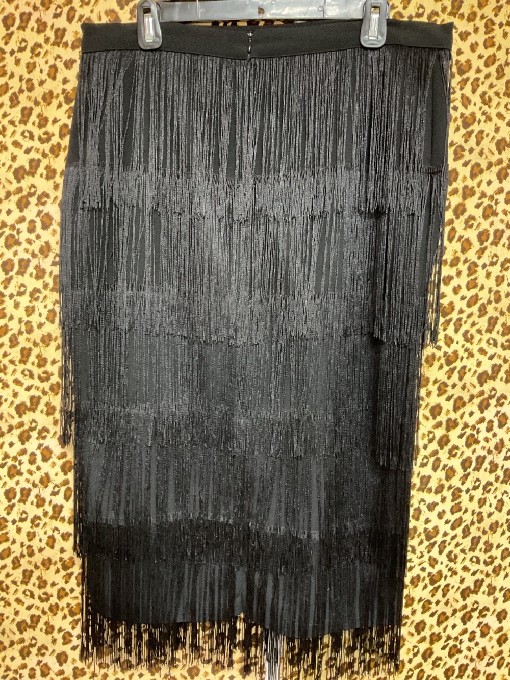 Fringe Black knee length skirt size XL- Zipper back